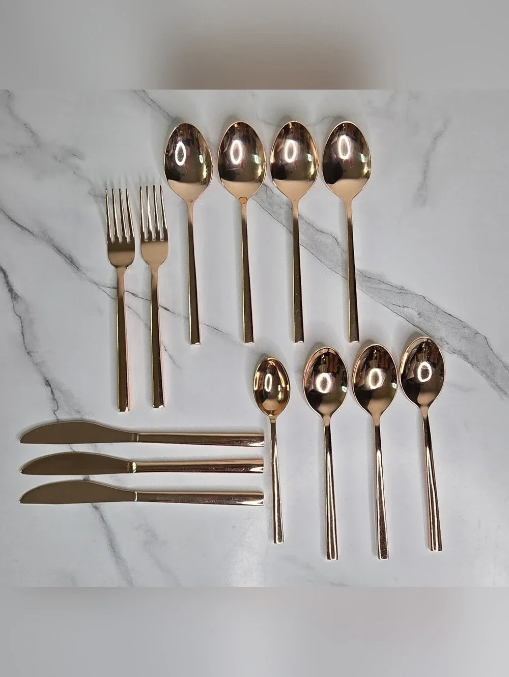 Rose Gold Flatware Set - Elegant Home Dining Cutlery - 13 Piece Lot